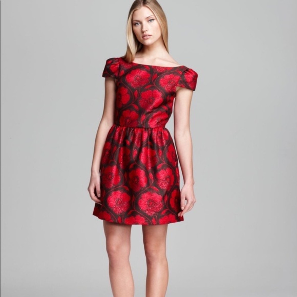 Alice + Olivia Nelly Puff Sleeve Floral Dress, Red Size 4